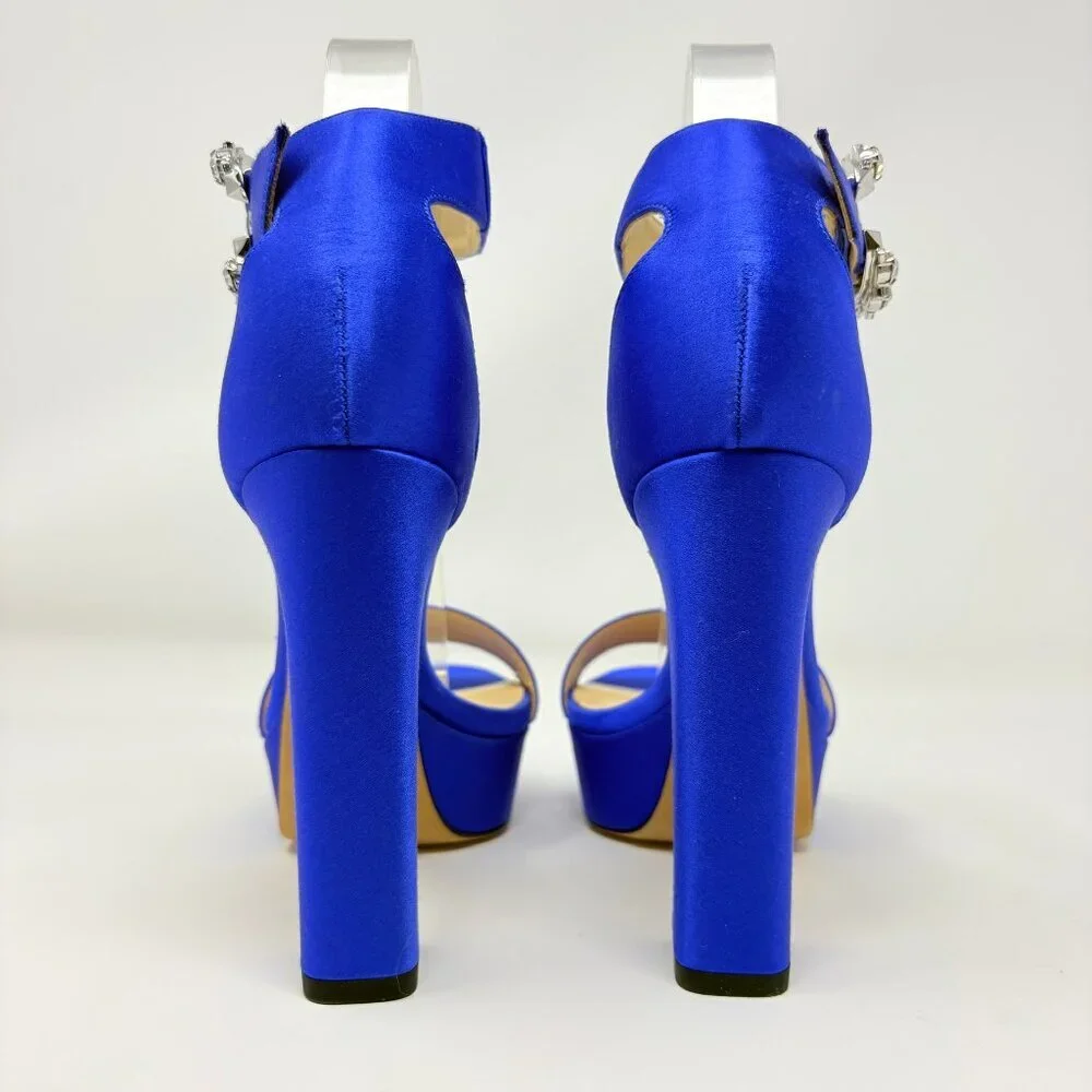 Jimmy Choo Mionne 120 Satin Platform Sandal Heel Blue Size 37 / 7 - Picture 12 of 15